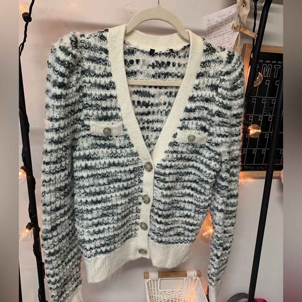 Women’s express black and white knit button down sweater